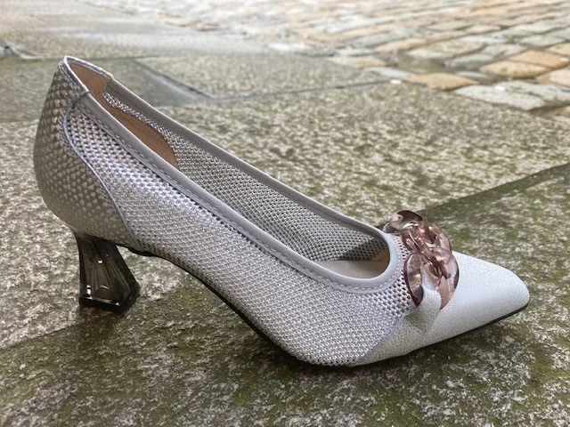 Escarpin argent talon bobine