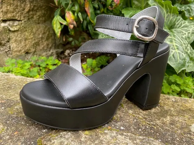 Sandale Noire cuir à plateforme