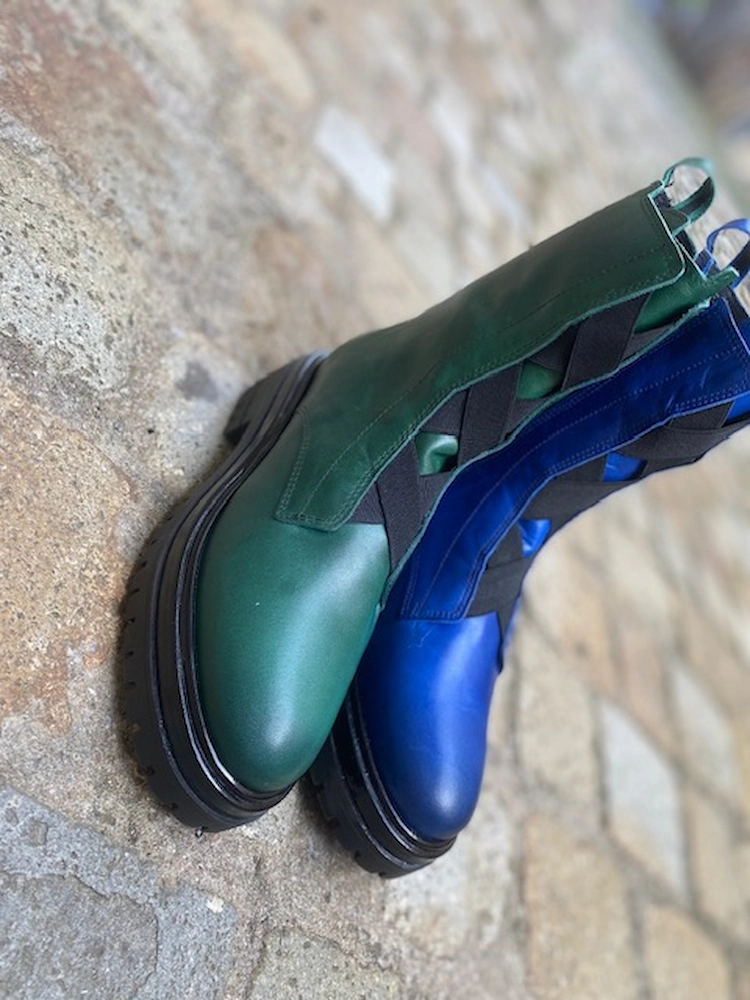 Boots cuir plate verte ou bleue