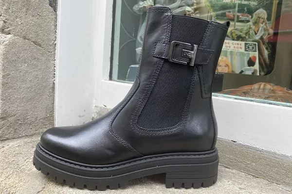 Bottines cuir noir à bout rond